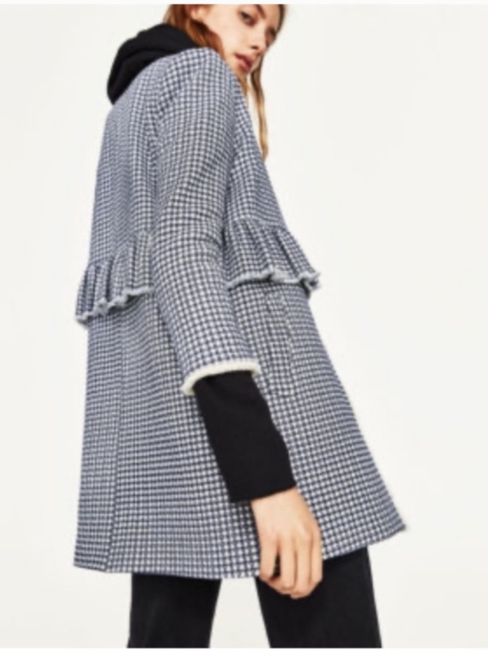 Zara Checked Tweed Open-Front Jacket/ Ruffled Trim S  GD1235 - Picture 2 of 4